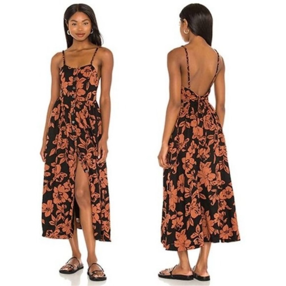 Free People Maxi Sundress Dress Black Brown Floral Small